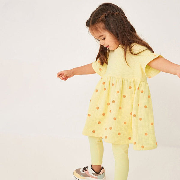 Toddler/Kid Girl's Short Sleeve Orange  Flowers Print Top with Leggings Set