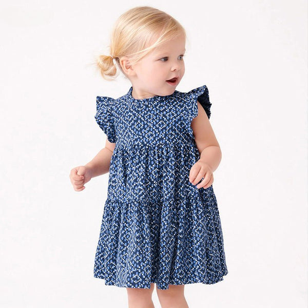 Toddler/Kid Girl's Lozenge Art Design Dark Blue Dress