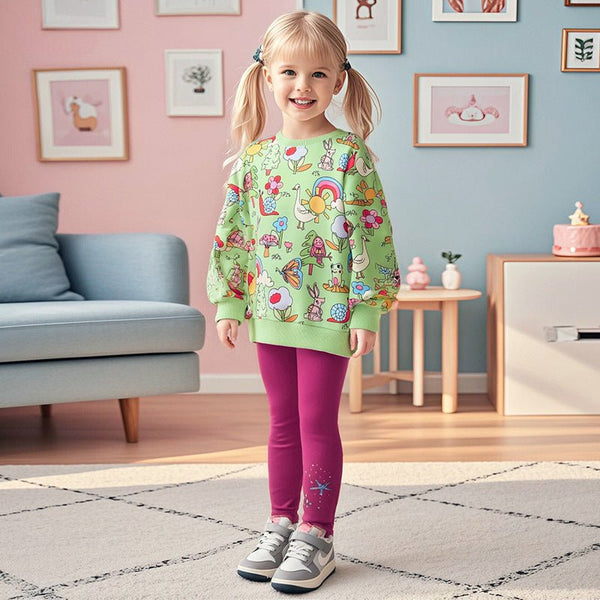 Toddler/Kid Girl Flower and Animal Print Sweatshirt and Leggings Set