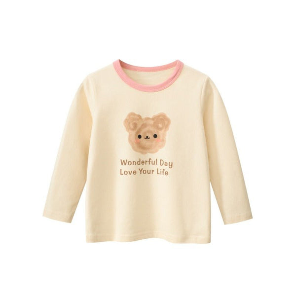 Toddler/Kid Girl's Long Sleeve Brown Cute Bear Print Design T-shirt