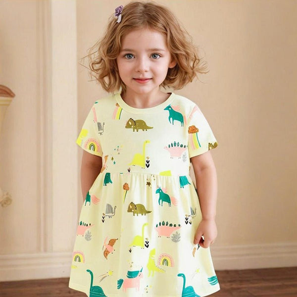 Toddler/Kid Girl Cute Dinosaurs and Unicorns Print Dress