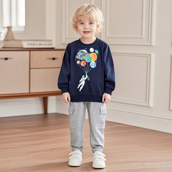 Toddler/Kid Boy Astronaut Planet Journey Design Sweatshirt with Pants Set