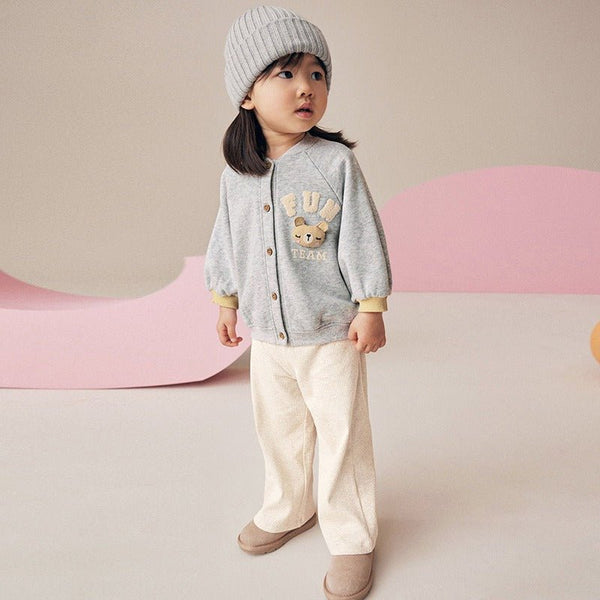 Toddler/Kid Girl Bear Embroidery Gray Jacket and Pants Set