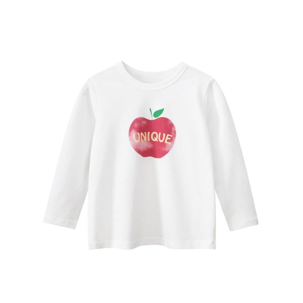 Toddler/Kid Girl Long Sleeve Unique Apple Print Design White T-Shirt