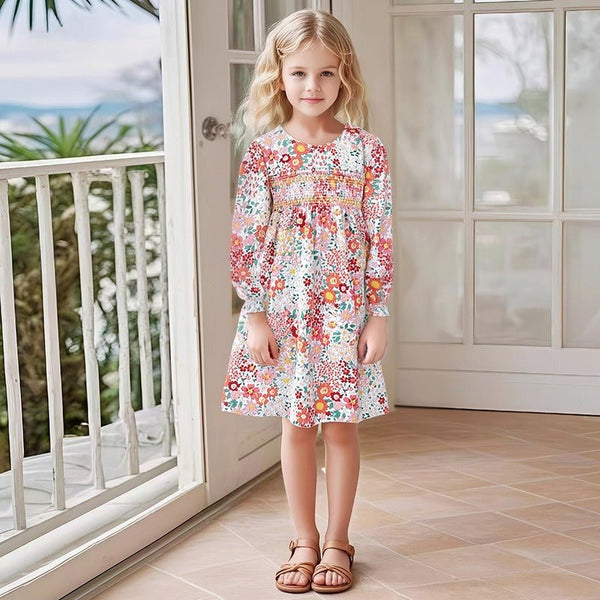 Toddler/Kid Girl Long Sleeve Allover Little Flowers Print Design Dress
