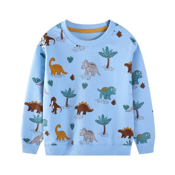 Toddler/Kid's Cute Cartoon Dinosaurs Print Design Blue Sweatshirt