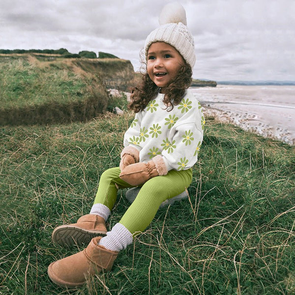 Toddler/Kid Girl Green Flowers Design Sweatshirt and Leggings Set