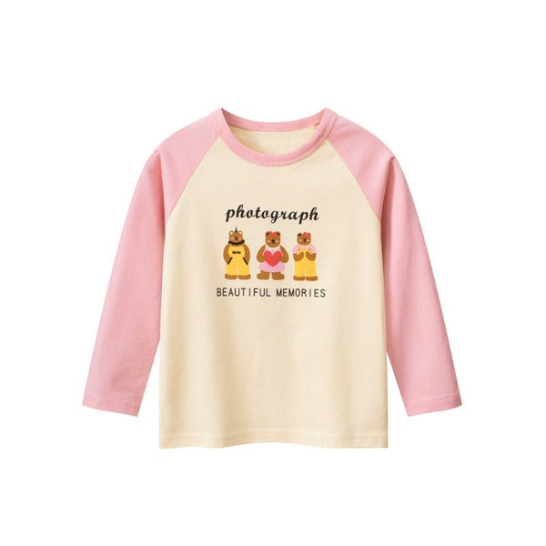 Toddler/Kid Girl Long Sleeve "Beautiful Memory" Bear Print Design T-Shirt