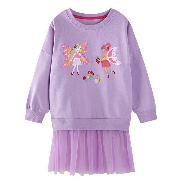 Toddler/Kid Girl Two Cute Fairies Embroidery Design Dress