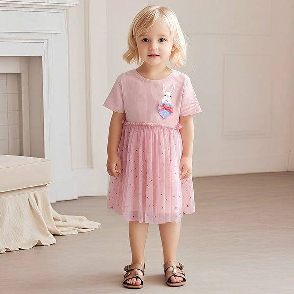 Toddler/Kid Girl Bunny and Bow Design Pink Dress