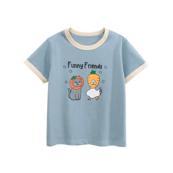 Toddler/Kid Girl Fun Cat and Duck Friends T-shirt (2 Colors)