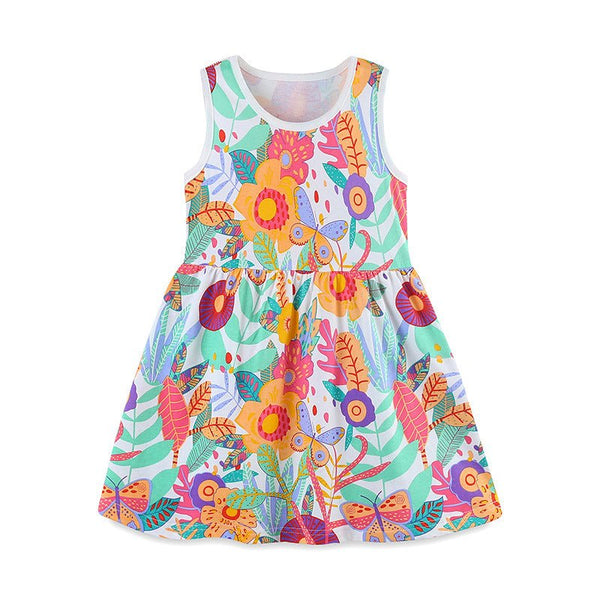Toddler/Kid Girl's Sleeveless Butterfly with Flowers Print Dress