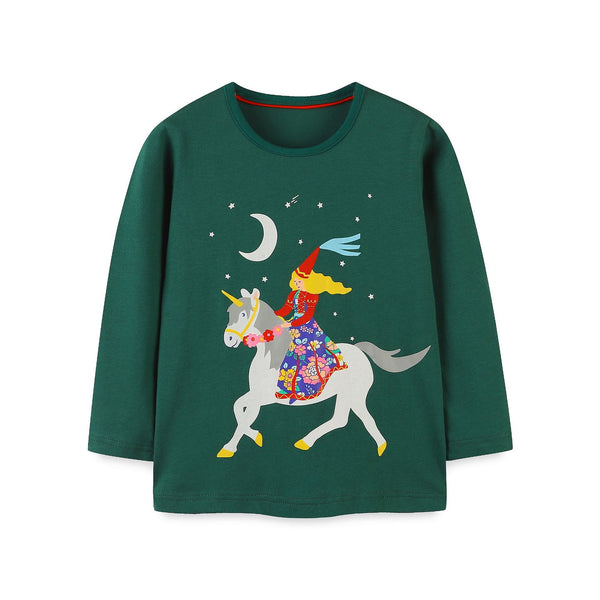 Toddler/Kid Girl's Long Sleeve Green Cartoon Princess Cotton Top
