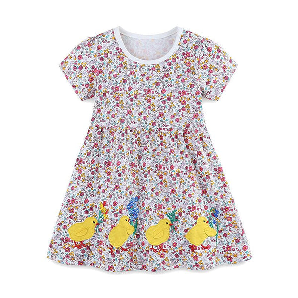 Toddler/Kid Girl's Cartoon Chicks with Floral Design Dress