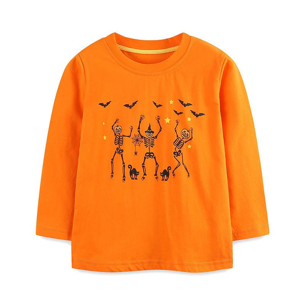 Toddler/Kid Halloween Dancing Skeletons Orange Long Sleeve Shirt
