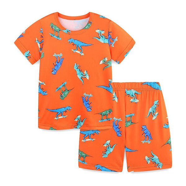 Toddler/Kid Boy Skateboarding Dinosaurs Orange T-shirt and Shorts Set