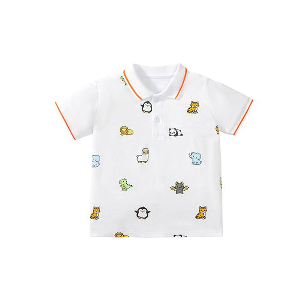 Toddler/Kid's Short Sleeve Little Cartoon Animals Print Design Polo Shirt