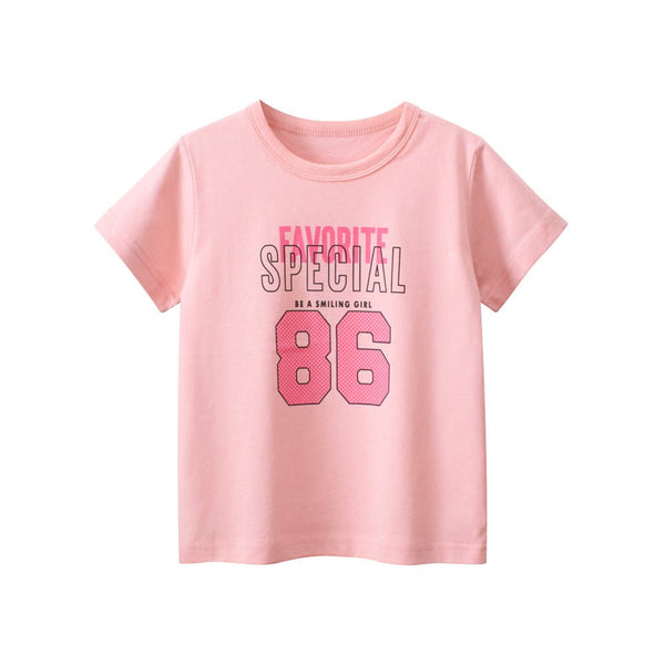Toddler/Kid Girl's Short Sleeve Pink Letter Print Design Tee