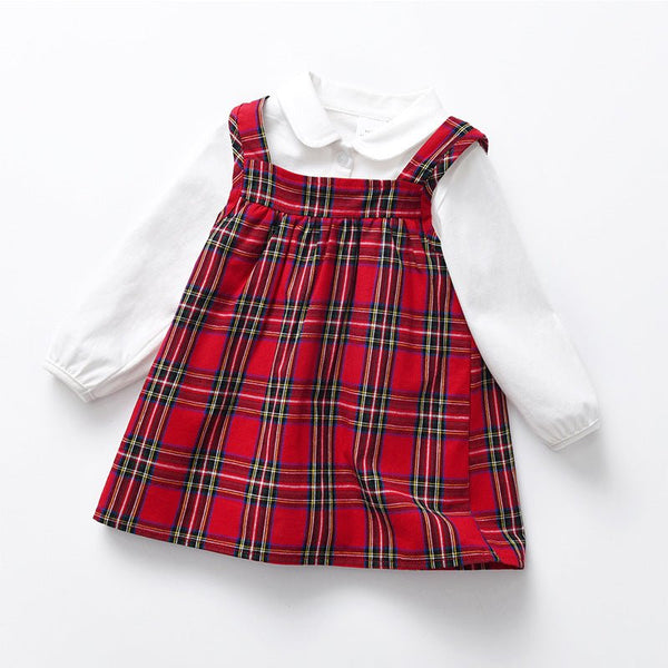 Toddler/Kid Girl's Red Plaid Dress with White Shirt Set