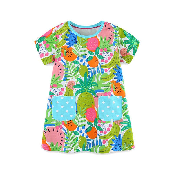 Toddler/Kid Girl's Short Sleeve Colorful Fruit Print Design Dress