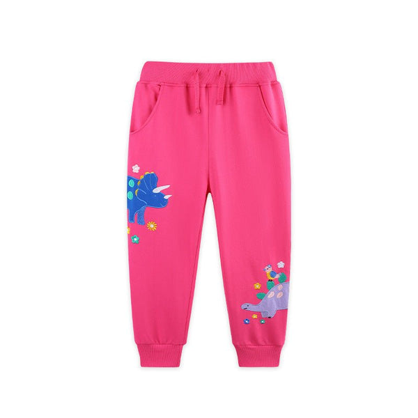 Toddler/Kid Girl Dinosaur Embroidery Design Pink Pants