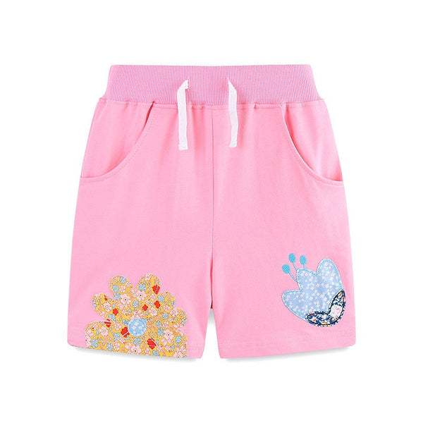 Toddler/Kid Girl's Flowers Embroidery Design Pink Shorts