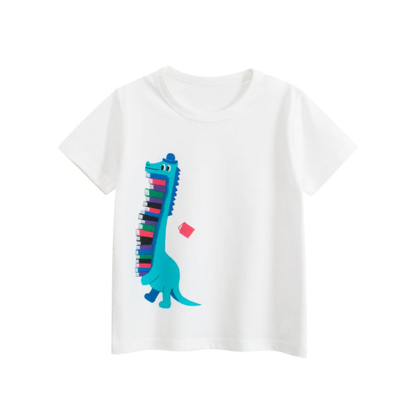Toddler/Kid's Cartoon Blue Dinosaur Holding Books Print T-shirt