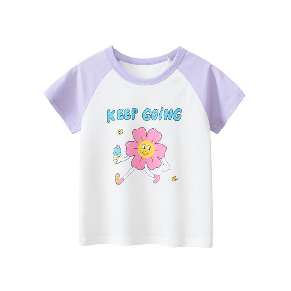 Toddler/Kid Girl's Short Sleeve Happy Flower Print Design Tee