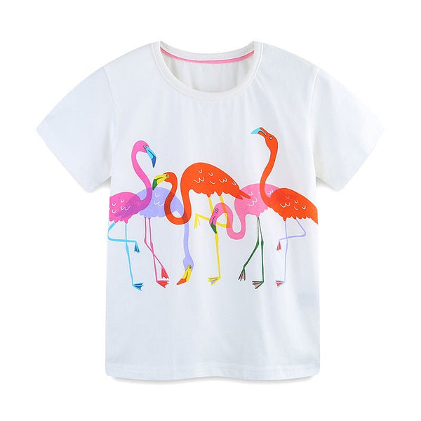 Toddler/Kid Girl's Colorful Cartoon Flamingo Print Design T-shirt
