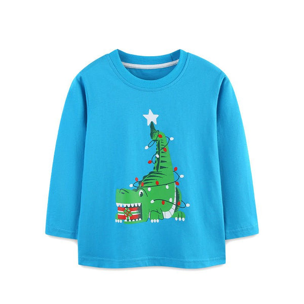 Toddler/Kid Boy Long Sleeve Crocodile Christmas Tree Print Design T-shirt