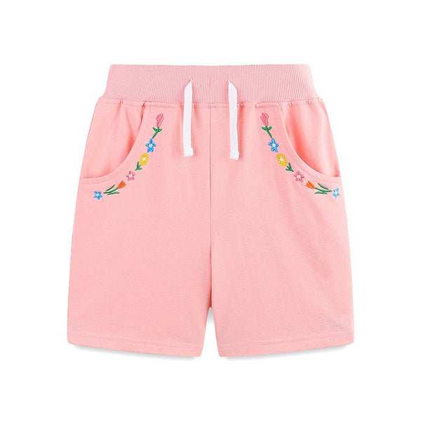 Toddler/Kid Girl's Floral Embroidery Design Pink Shorts