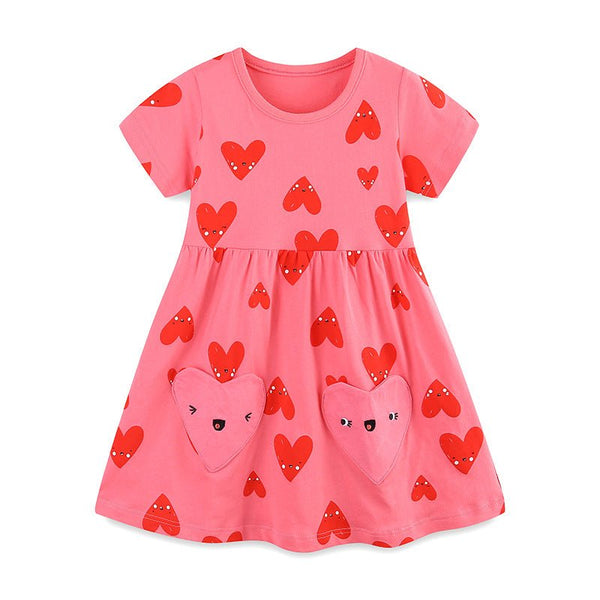 Toddler/Kid Girl's Heart Smiley Print Design Dress