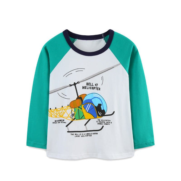 Toddler/Kid Boy Long Sleeve Cartoon Helicopter Print Design T-Shirt