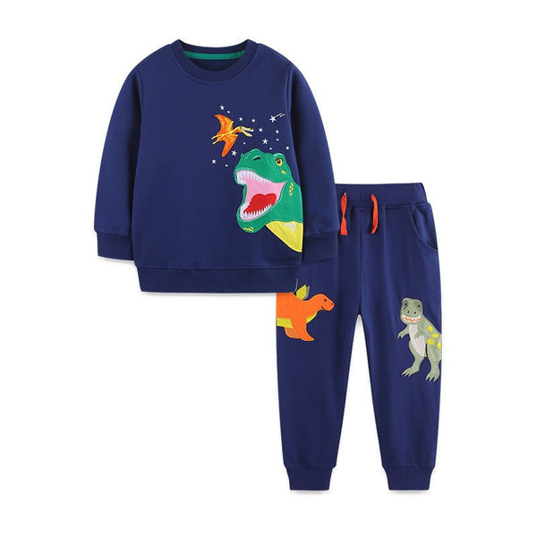 Toddler/Kid Colorful Dinosaur Embroidery Design Sweatshirt and Pants Set