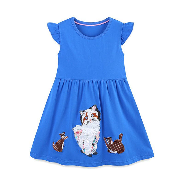 Toddler/Kid Girl's Sleeveless Cat and Mice Design Blue Dress