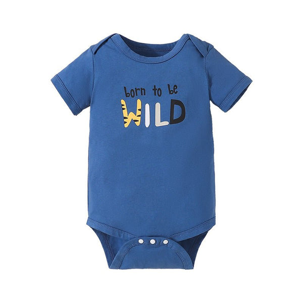 Baby's Short Sleeve "Born To Be Wild" Print Blue Romper