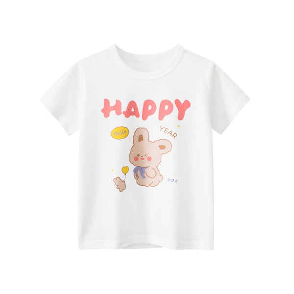 Toddler/Kid Girl's Short Sleeve Happy Bunny Print Design T-Shirt