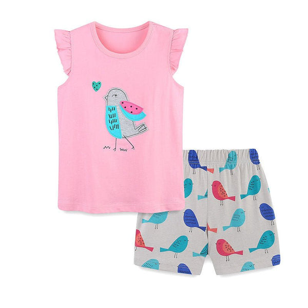 Toddler/Kid Girl Sweet Birdies Ruffled Sleeves Top and Shorts Set