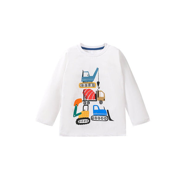 Toddler/Kid Boy's Long Sleeve Cartoon Construction Crew Design Tee