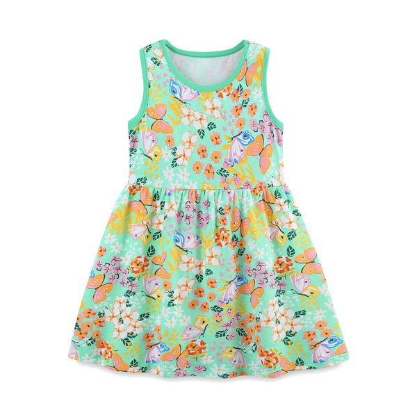 Toddler/Kid Girl's Sleeveless Butterfly Print Design Green Dress