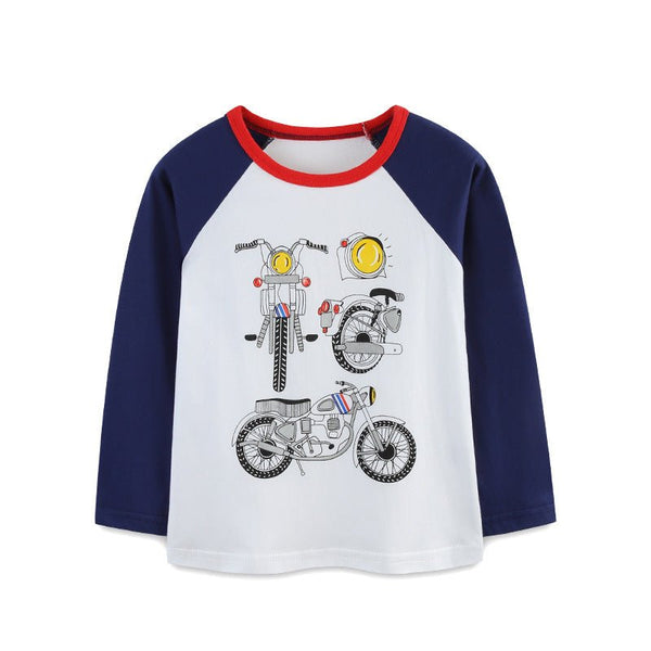 Toddler/Kid Boy Long Sleeve Motorcycle Print Design T-Shirt