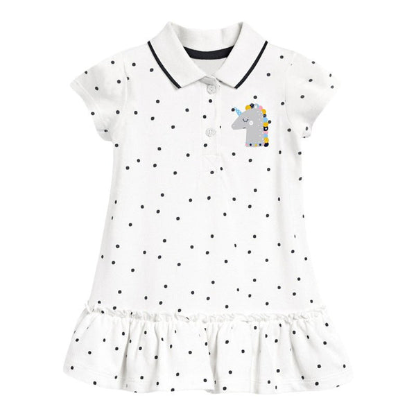 Toddler/Kid Girl's Short Sleeve Cartoon Unicorn Print Black Spot Polo Dress