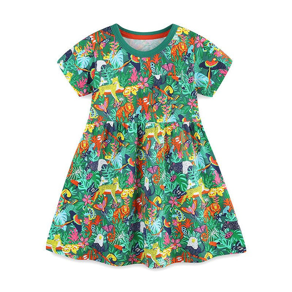 Toddler/Kid Girl's Green Forest Print Design Dress