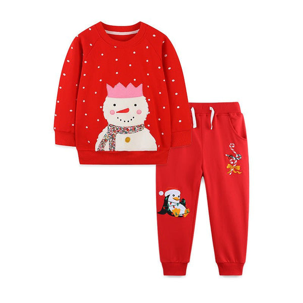Toddler/Kid Girl Snowman Embroidery Design Sweatshirt and Pants Set