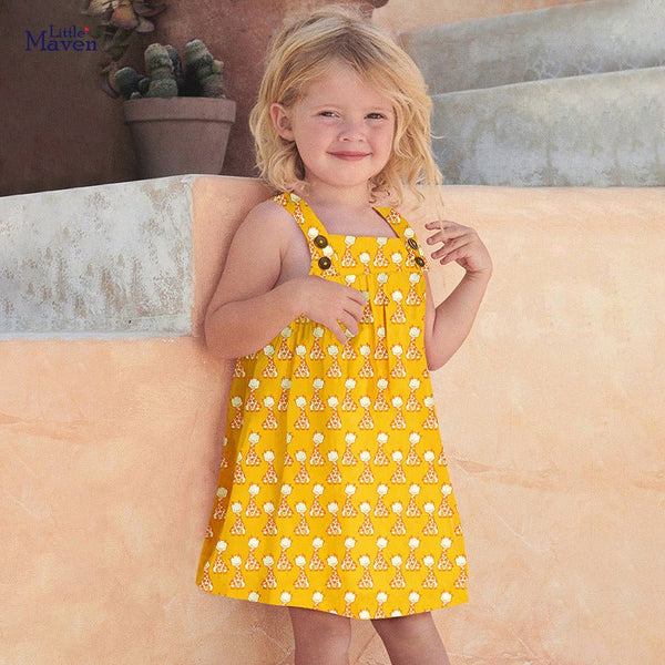 Toddler/Kid Girl's Sleeveless Cartoon Giraffes Print Design Yellow Dress
