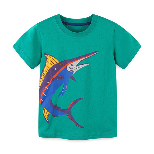 Toddler/Kid Boy's Cartoon Fish Print Design Green T-Shirt