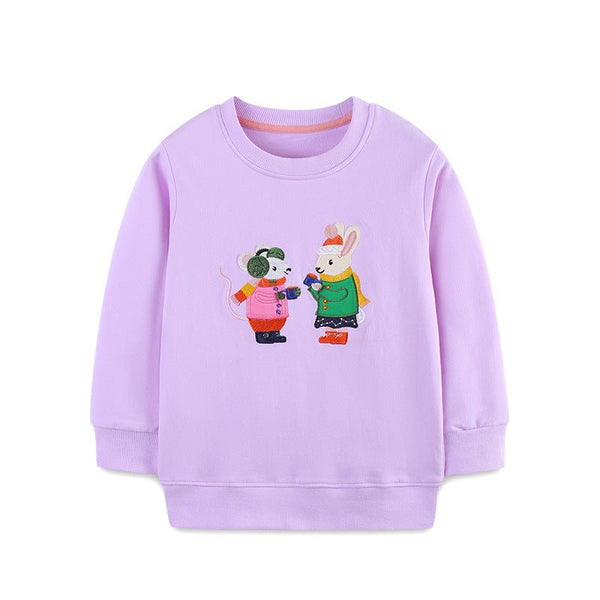 Toddler/Kid Girl Mice Embroidery Design Purple Sweatshirt