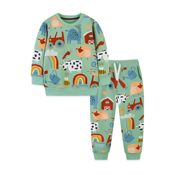 Toddler/Kid Funny Farm Print Design Sweatshirt and Pants Set