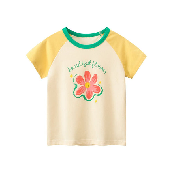 Toddler/Kid Girl's Short Sleeve Beautiful Flower Print Design T-Shirt