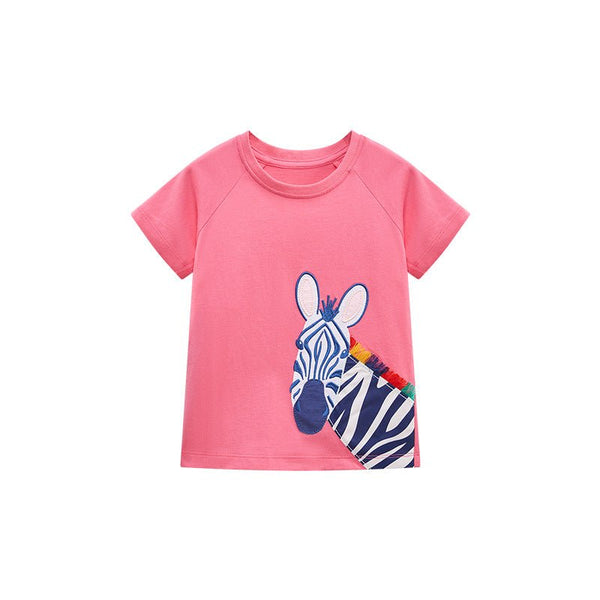 Toddler/Kid Girl's Short Sleeve Zebra Design Pink Tee